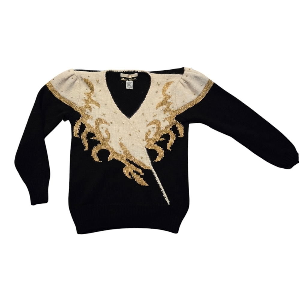 Vintage Dana Scott wool blend v-neck puff sleeve sweater